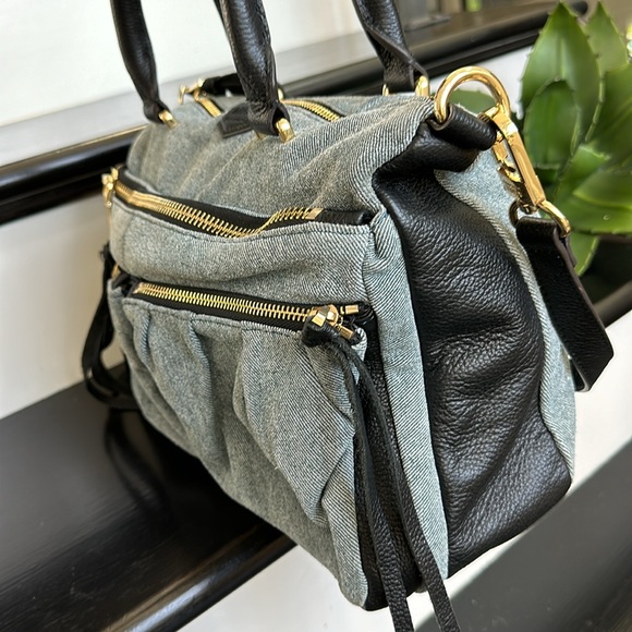 New Aimee Kestenberg genuine, leather denim satchel shoulder handbag purse gift - Picture 6 of 12